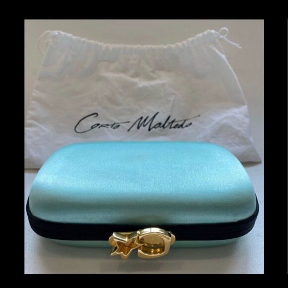 CARTO MOLTEDO SUSAN BLUE SATIN CHAIN CLUTCH BAG - Picture 6 of 8